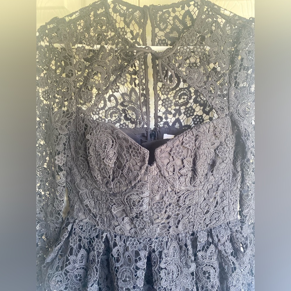 New Self-Portrait Tie-neck Mini Dress in Black - Picture 7 of 16